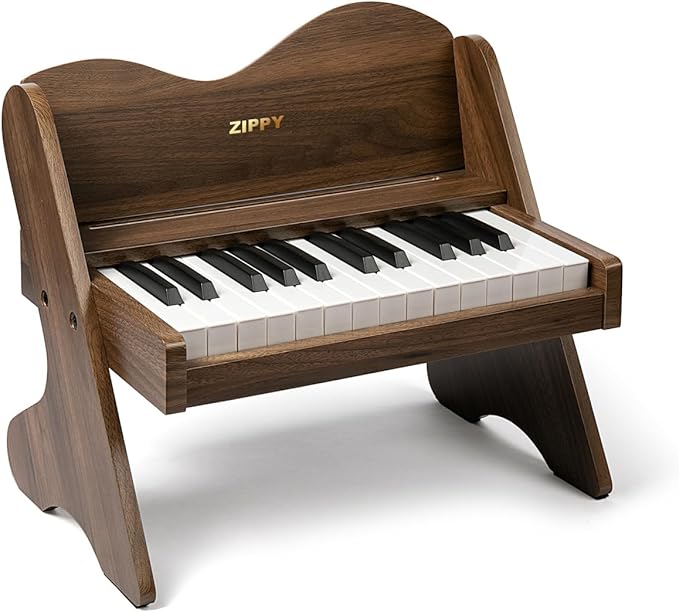 ZIPPY Kids Piano Keyboard, 25 Keys Digital Piano for Kids, Volume Adjustable, Mini Music Educational Instrument Toy, Wood Toy for Toddlers Girls Boys (Walnut)