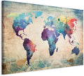artgeist Canvas Wall Art Print World Map 35x24 in - 1pcs Home Decor Framed Stretched Picture Photo Painting Artwork Image World Travel Map Kontinente 020113-44