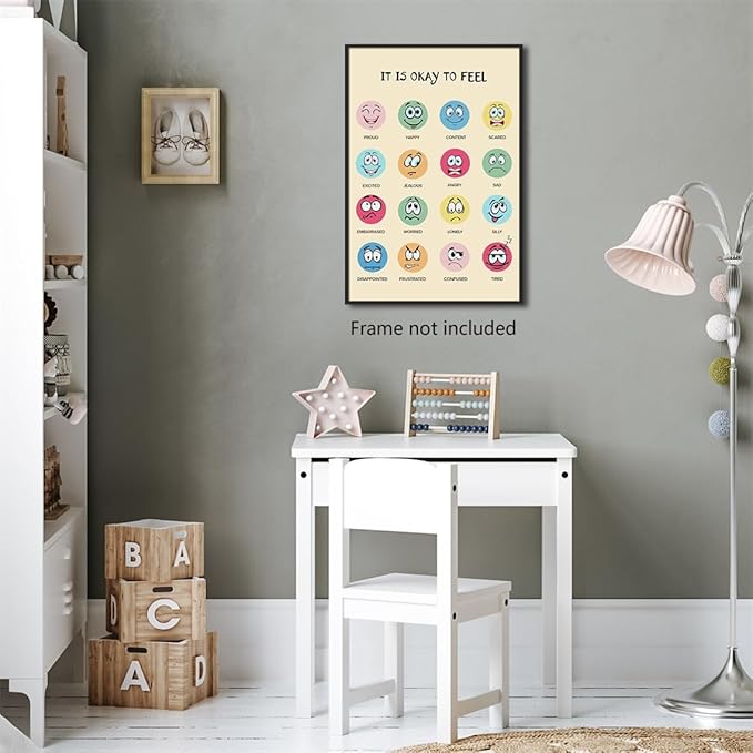 xbsifyiooa Feelings Chart, Calming Corner, Preschool Classroom Must Haves, Mental Health Poster, It Is Okay To Feel Emotions, Therapist Office Wall Art 16x24in Unframed