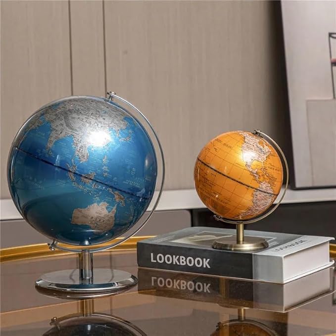World Globe with Stainless steel Stand, 8inch Earth Modern Desktop Globe For Educational Home Office Desk Bookshelf Decor, Cool Tech Gift for Business Men Father Boys Adults & Kids