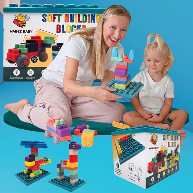Big Soft Toddler Blocks 1-3, 40-Pieces with Baseboard for Building Stacking Playing and Booklet - Great Gift, Toys for Ages 2+, 2-3, 3-5 and 4-8 Boys, Girls