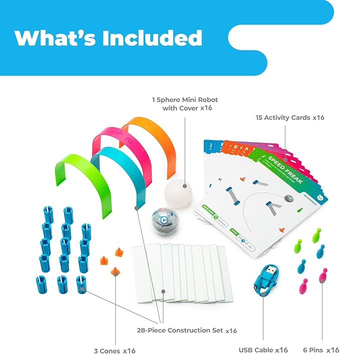 Sphero Mini 16-Pack - 16 App-Enabled Programmable Robot Balls - Coding & STEAM Learning Kit for Classrooms - Programming for Beginners - Introduce Computer Science & Coding - Ages 8+