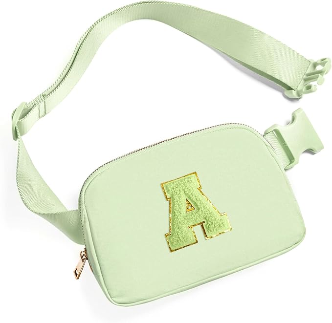 Gitus Gifts for 8 9 10 11 12 Year Old Girls Belt Bag Fanny Pack Crossbody Bags with Initial Letter Patch Cute Stuff Birthday Gifts for Teen Girls Women Personalized Trend Stuff (Light Green-A)