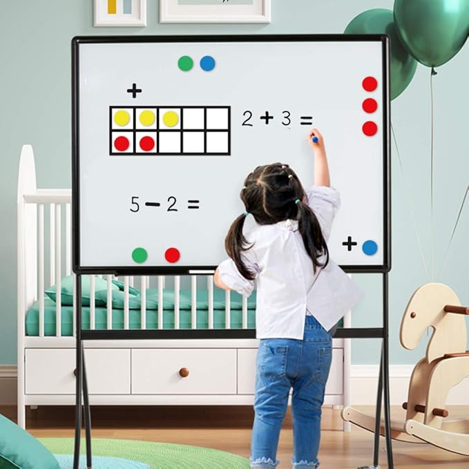Big Magnetic Ten Frame Set, Opret 52 Pieces Math Manipulatives for Elementary, Kindergarten Classroom Must Haves Math Games with Storage Bag, Ages 5+, 4 Frames, 44 Counters, 2 Plus and 2 Minus