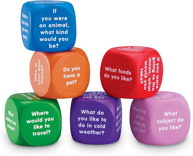 Learning Resources Conversation Cubes - 6 Pieces, Ages 6+ Foam Cubes for Social Emotional Learning, School Counselor Supplies, Speech Therapy Toys, Ice Breaker Cubes