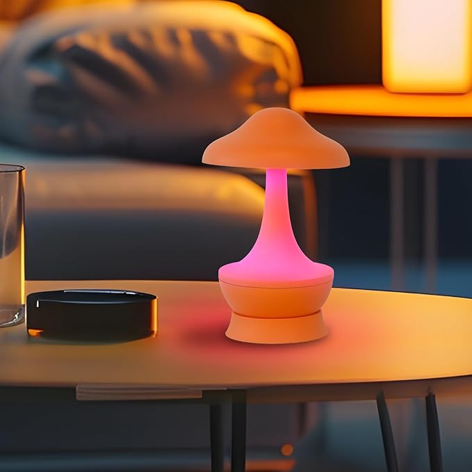 Mushroom Lamp Cordless Table Lamp - Room Decor Aesthetic Night Light for Night Stands and Desk Lamps - Fun and Energy- Night Light with USB Charging Port - Soft Indoor Lighting for Kids (Orange)