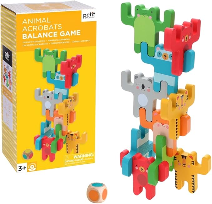 Petit Collage: Animal Acrobats | Wooden Balancing Games | Includes 24 Wooden Animal Pieces | Great for 2-4 Players Ages 3+