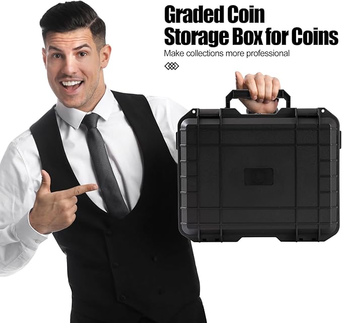Graded Coin Slab Case Fits PCGS, NGC & More - Travel Holder Case for Storage, Transport, & Organization of Coin Collection/Customizable Pick & Pluck Foam