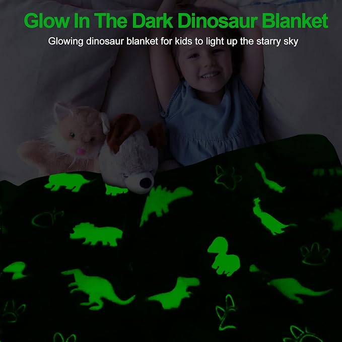 TEHALK Personalized Baby Blankets for Boys, Dinosaur Blanket for Boys, Glow in The Dark Blanket for Kids, Kids Blanket for Boys, Toddler Blanket for Boys, Soft Fleece Blanket Throw 30"x40"