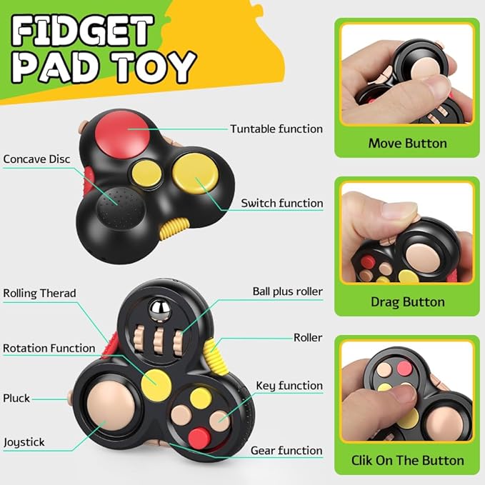 Fidget Toys Set for Adults, Sensory Pack with Fidget Slider, Fidget Cube, Spinner Toy, Keyboard Clicker Toy, Fidget Pad, Stress Relief Desk Gadget for Office, Birthday Gift Set
