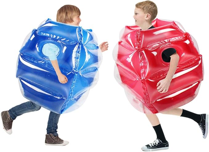 SUNSHINEMALL 2PC Sumo Balls, Inflatable Body Sumo Balls Bopper Toys for Kids 26" - Heavy Duty PVC Vinyl Suits for Grassland or Other Outdoors Play (2PC Blue+Pink 26inch)