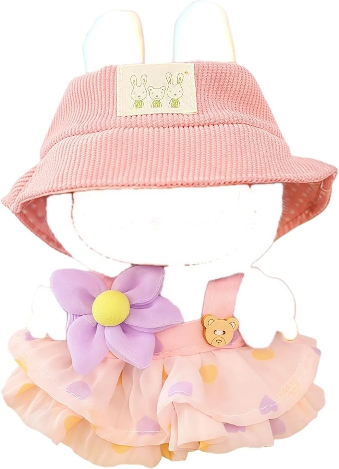 17cm Doll Clothes Set, 3 Pieces Dress Outfit Set for 6.7inch Doll Suit, Fashion Chic Hat & Clothes Accessories for 1st/2nd/3rd Gen Dolls Play & Display Pink