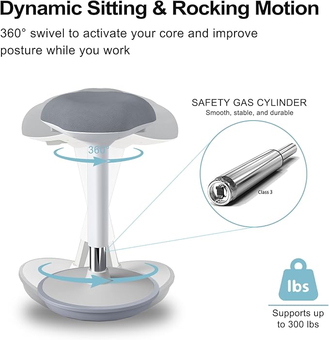 Standing Stool, Ergonomic Standing Desk Chair - Height Adjustable 22.6-32.5 Inch with Wobble Motion and Non-Slip Base, Swivel Rocking Stool for Office, Classroom, Home Use