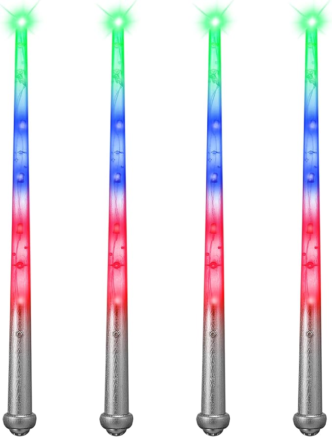 Sumind 4 Pieces Light up Wand Magic Light and Sound Toy Wizard Wands, Illuminating Witch Wand, Costume Accessory for Halloween Cosplay Birthday Party Favors(Clear Silver)
