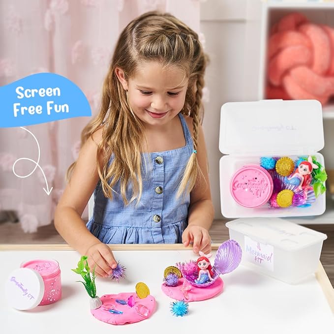 Senationally OT - 2025 Edition - Mini Mermaid Sensory Dough Kit - 1 Jar Magic Dough, Seashell Stamp, Sensory Bin & Treasure Accessories – Great Gift for Toddlers & Kids