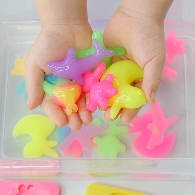 Magic Water Elf Toy Kit - Glow in The Dark Aqua Gel 6 Colors with 6 Molds - Magic Squishy Maker Water Fairies Birthday Party Favors DIY STEM Toy for 3-8 Years Old Kids