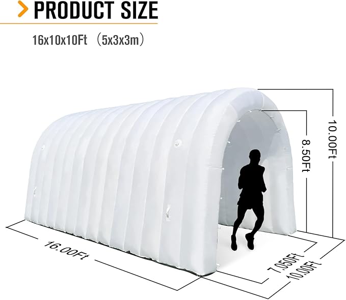 Inflatable Sports Tunnel Entrance with Built-in Blower – Advertising & Event Archway for Exhibitions, Shops, Supermarkets & Schools (White, 16x10x10Ft)