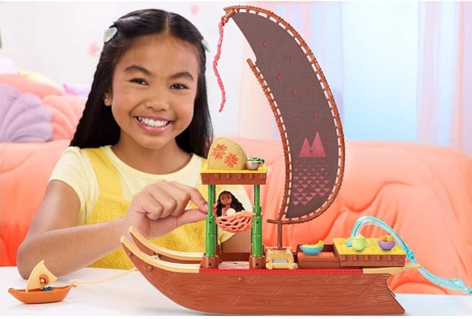 Mattel Disney Moana 2 Toy Playset with Floating Adventure Canoe, Small Doll, 1 Character Friend, 6 Play Areas & 10 Accessories