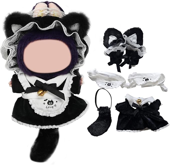 17cm Doll Clothes Set, Premium Jeans & Knitted Sweater Outfit for 17cm 15cm Dolls, Cute Dress Up Fashion, No Doll Included (Cat, 17cm/15cm)