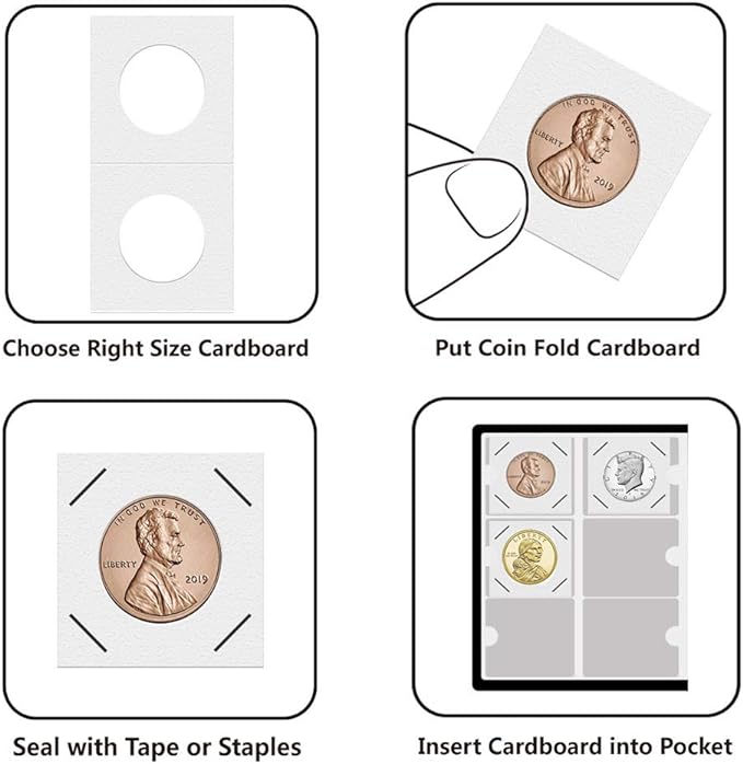 Coin Albums with Cardboard Holders - 60 Pockets 2x2 inches Coin Storage Books for Coin Flips Collection Holders CS36