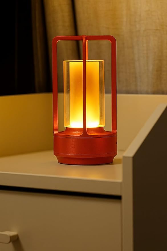 Klarako Crystal Lantern Lamp – Modern Cordless Rechargeable Bedside & Outdoor Light, Portable Wireless – Dimmable Touch Control – Luxury Living Room & Hotel-Style Lighting (Hot Rod Red, 2-Pack)