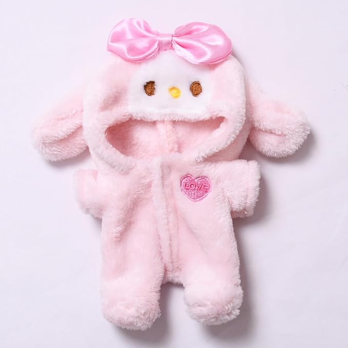 17CM Doll Clothes Set Big Ears Pink Jumpsuit, Fashion Cute Dress-Up Clothes for Doll Accessories Outfit(No Doll Included)(LBB Clothes 4)