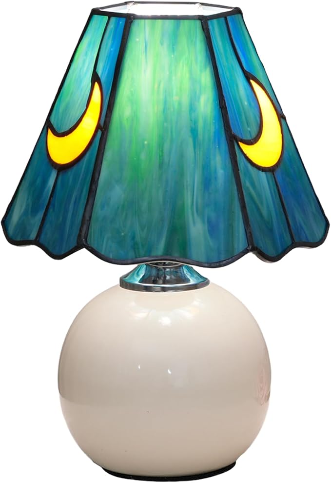 Mushroom Lamp-Small Bedside Table Lamp Tiffany Stained Glass, Nightstand Lamps for Bedroom, Living Room, Cafe, Bulb Included, Unique Aesthetic Home Decor(Sea Blue)