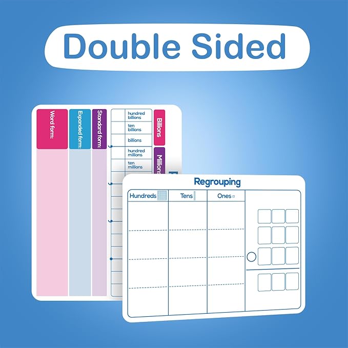 Aizweb 12 Pack Place Value Dry Erase Board Card,12" x 9"Regrouping Base Ten Small Whiteboard Math Manipulatives Addition Subtraction Game for Student Classroom Must Have Homeschool Teacher Supplies