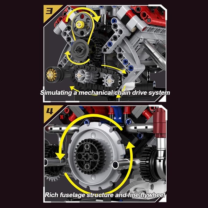 39008 V8 Engine Model Kit, Runnable, Build Your own STEM Visible Mini V8 Engine Model Kit with Lights, Adult and Adolescent Physics Science Experiment Building Block Set (700 Pcs)