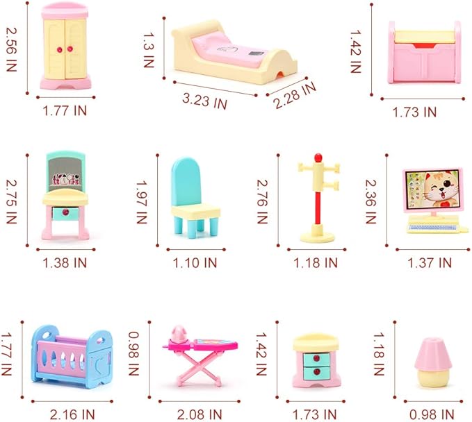 50 Pack Kids Little Dollhouse Furniture Toys House Big Dreams for Baby Children Girls Boys Age 3+