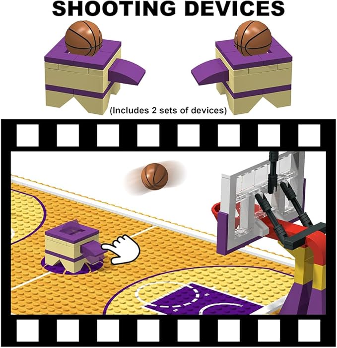 Building Block Education Toy - Basketball Court Baseplates and Sets of 2 Basketball Stands Building Bricks for Basketball Game - Compatible with Major Brands (Basketball Playset)