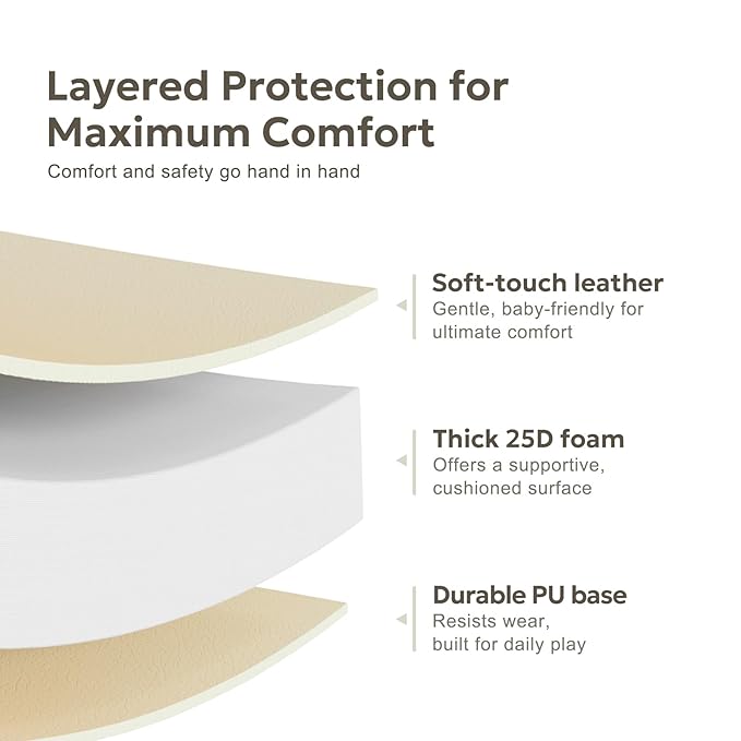 Mallify Baby Mat for Floor, Thick Soft Non-Toxic Vegan Leather Baby Play Mat, Waterproof Foam Play Mat, Padded Play Mat for Baby, 48x48 Playpen Mat, Infant Playmat for Baby Girls and Boys, Beige