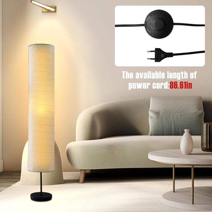 Paper Floor Lamp Floor Lamps Paper and Chrome Standing Lamp Room Decoration Festival Lantern Light Bedroom Dresser Living Kids Room College Dorm Coffee (White, 45.67"x8.66"x8.66")