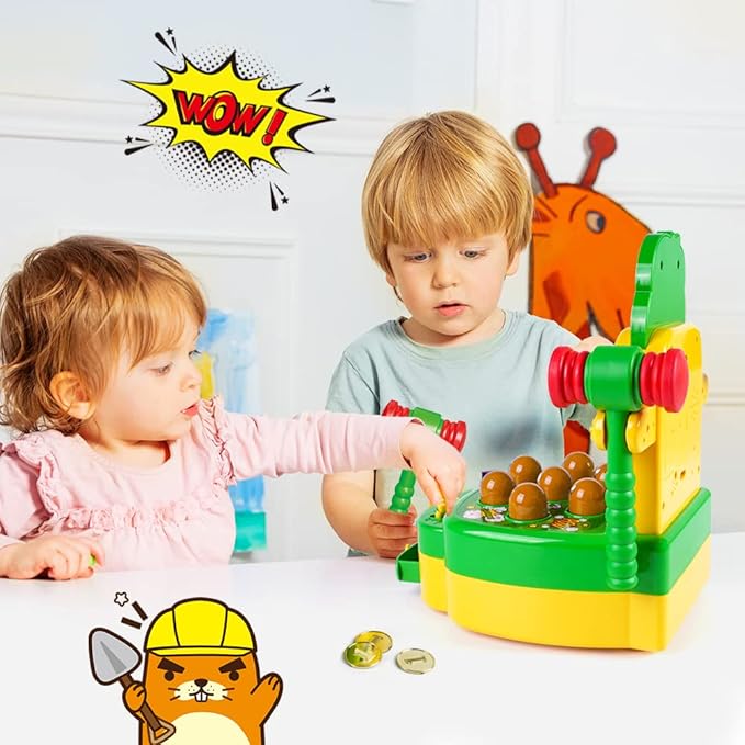 VATOS Hammer Game, Mini Electronic Arcade Game with 2 Hammers, Pounding Toys Toddler Toys for 3 4 5 6 7 8 Years Old Boys Girls, Developmental Toy Interactive Toy