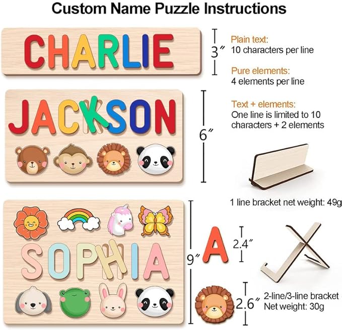Wooden Name Puzzle for Kids Personalized, Easter Gifts for Toddlers,Easter Basket Stuffers, 1st Birthday Gifts, Early Learning Toys for Baby Boy or Girl, Educational Toys Wooden Toddler Puzzles
