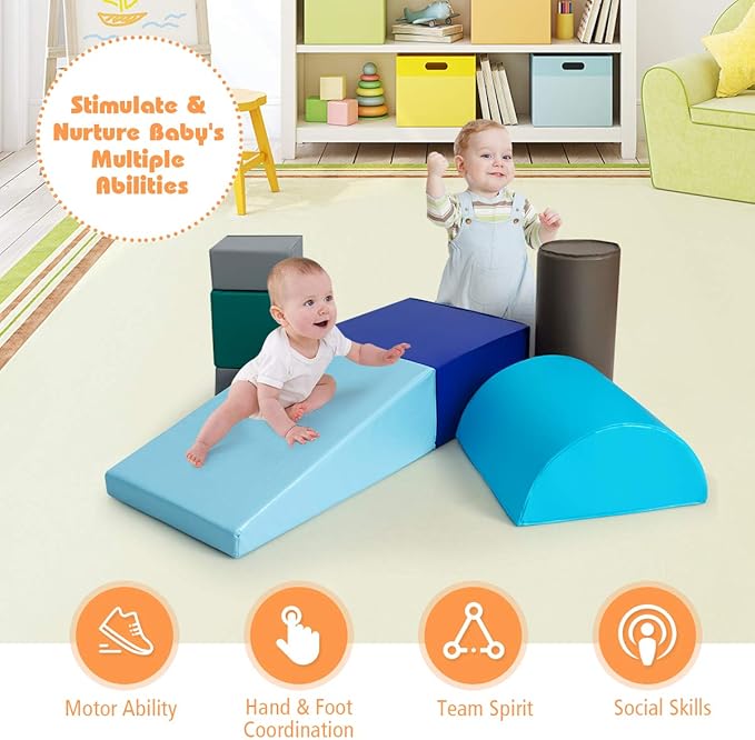 Costzon 6-Piece Kids Crawl and Climb Foam Play Set, Colorful Baby’s Foam Blocks to Crawling, Climbing, Walking, Children’s Educational Software Composite Toy for Toddlers, Preschoolers (Contemporary)