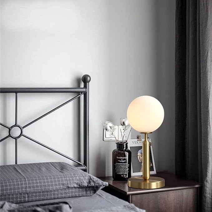 KCO Lighting Modern Gold Metal Table Lamp Mid Century Bedside Table Lamp with Matte Globe Golden Indoor Standing Light for Bedroom Vanity Living Room