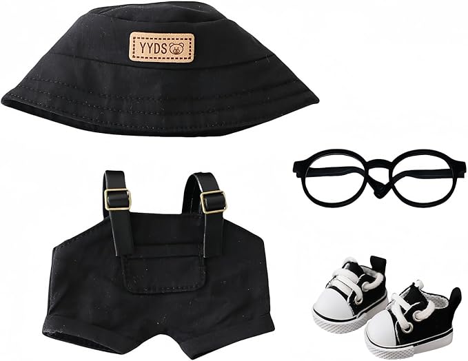 17cm Doll Clothes Set (No Doll), 4 Pieces Outfit Set for 6.7inch Dolls Dress Suit, Fashion Dress Up Hat Clothes Shoes Accessories for 1st/2nd/3rd Gen Dolls Play & Display Black