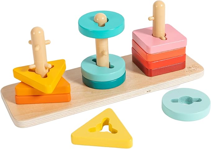 Montessori-Inspired Stacking, Shapes and Colors Sorting Toys for Toddlers, Twist and Pivot, Problem-Solving and Fine Motor Skills Development, Educational and Learning Toys for 1+ Year Old
