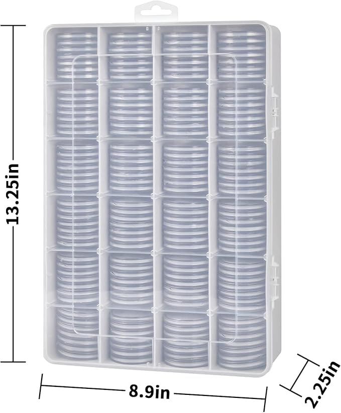 168 Pcs 46mm Coin Capsules Case with Foam Gasket, Plastic Storage Organizer Holder for Coin Collection Supplies, 7 Sizes (16/20/ 25/27/ 30/38/ 46mm) (Box Only)-White