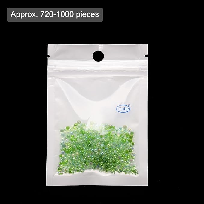 Iridescent Glass Tiny Bubble Beads, 0.4-3mm 10g No Hole Micro Mini Round Green Water Droplets Beads - Applications: for Resin Filler, Nail Art, Dollhouse Bath Tub