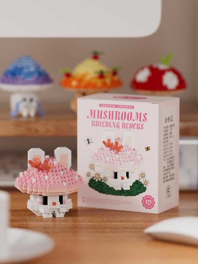 Rabbit Mushroom Mini Cute Mushroom Animals Building Toy Set Adorable Plant Blocks for Creative Play Bonsai Botanical Collection