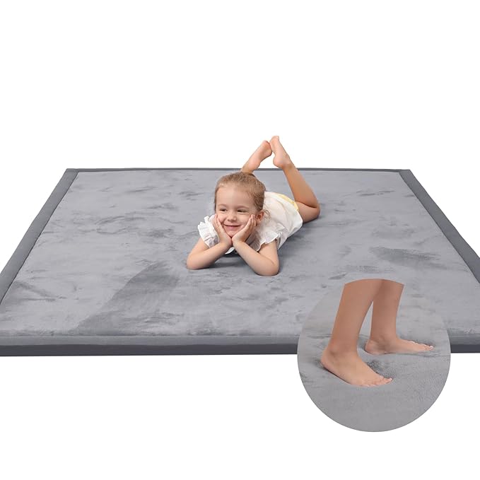 Baby Play Mat for Floor,1.3" Thick Memory foam Tummy Time Mat for Toddlers,Infants,kids,Water-Repellent Soft Nursery Rug ,79"×79" Extra Large Non Slip for Crawling&Yoga,Tatami Style for Living Room(Dark Grey)