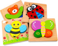 SKYFIELD Wooden Animal Puzzles for Toddlers 1 2 3 Years Old, Boys & Girls Educational Toys Gift with 4 Animal Patterns, Bright Vibrant Color Shapes, Customize Gift Box Ready