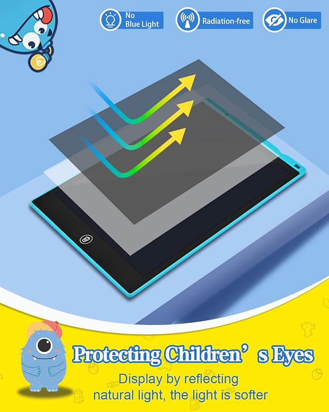 LCD Writing Tablet for for Kids, 12 Inch Toddler Kids Toys Drawing Pad, Airplane Travel Essentials, Mess Free Coloring for Toddlers, Birthday Gifts Toys for 3-8 Years Old Boys Girls, Blue