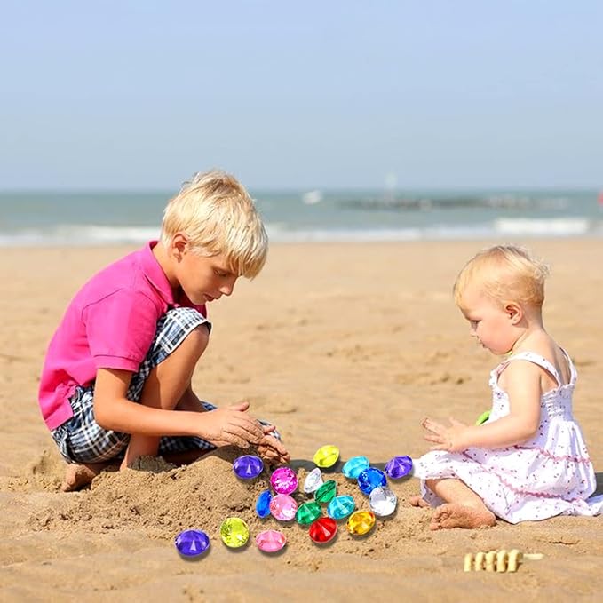 Diving gem Pool Toys Sand Toys,14 Color Diamond Treasure Chest Summer Swimming gems Pirate Diving Toy Set Underwater Swimming toyChildren's Game Gifts for Boys and Girls(Golden)