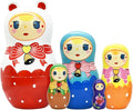 Tphon Nesting Dolls 5pcs Handmade Russian Wooden Matryoshka Dolls Cute Cartoon Pattern Nesting Doll Toy Stacking Doll Set for Kids Christmas and Birthday