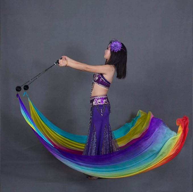 KIKIGOAL 2pcs 2.5x0.9M/98.43"x35.43" Multi-Color Dance Silk Veil Poi