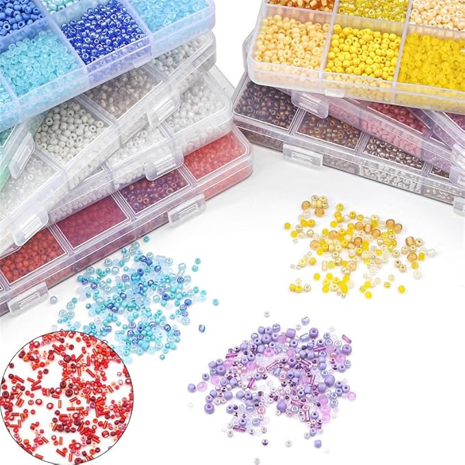 15 Color 4mm Small Assorted Glass Seed Beads,3mm Bugle Beads Friendship Bracelet Kit,2mm Tiny Tube Bead for Jewelry Making(Black)