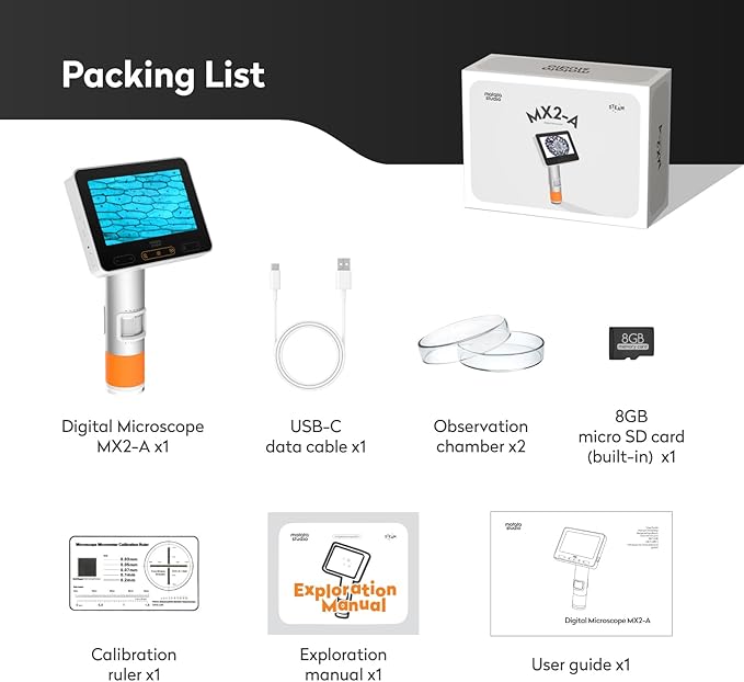 MX2-A Handheld Microscope for Kids, Portable Digital Microscope 100-1600X with 4.3-inch 1080P LCD Screen, MatataStudio Wireless USB Educational Microscopes for Kids & Adults